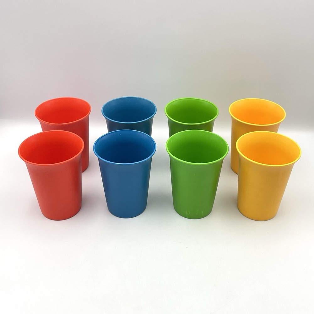 Vintage 1970s Tupperware Plastic Tumblers Cups Set of 8 Multicolor 3.75" 103